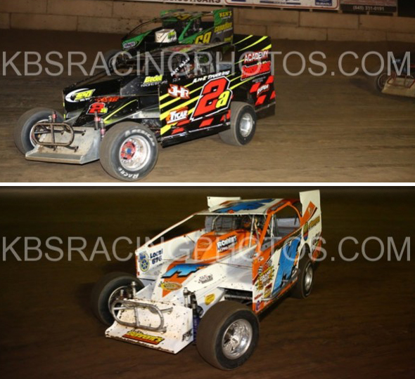 Jeff Heotzler (2a) and Jeff Heotzler, Jr. (14H) at the Accord Speedway on August 29th, 2014.