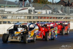 The Jeffer leads Kenny Tremont down the backstretch at the Mile during the Syracuse 200