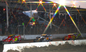 Jeff Heotzler and the other leaders of the 2015 Eastern States 200 on a restart.